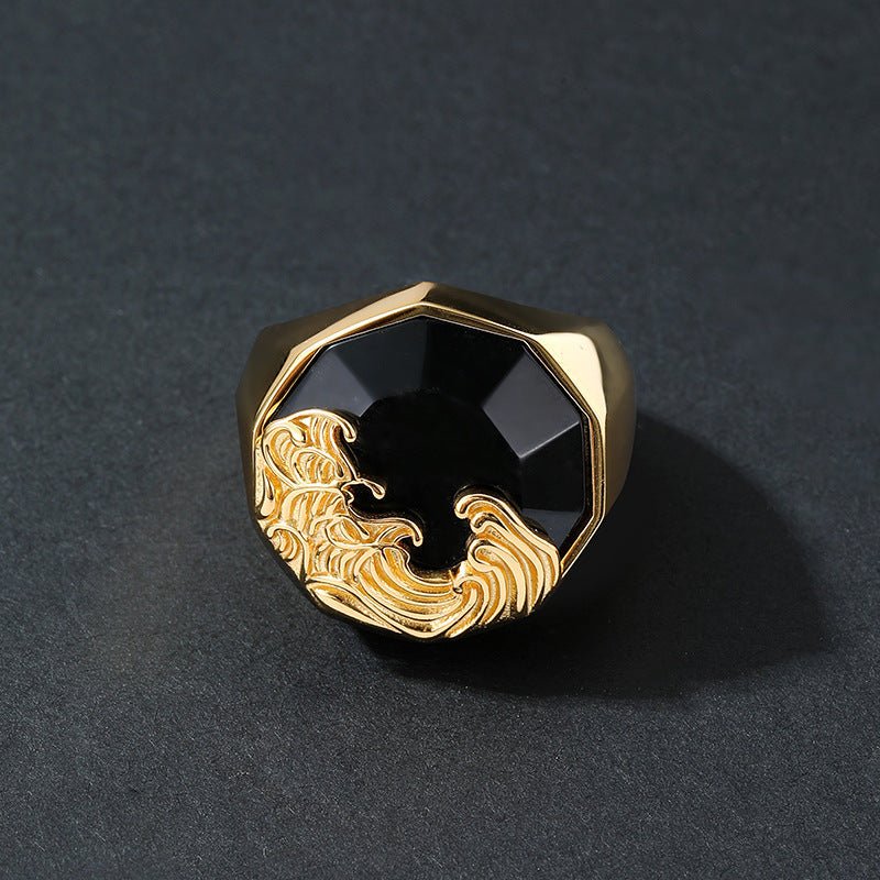 Bague Obsidienne Noire Homme – Argent Plaqué Or, Protection - Biloria