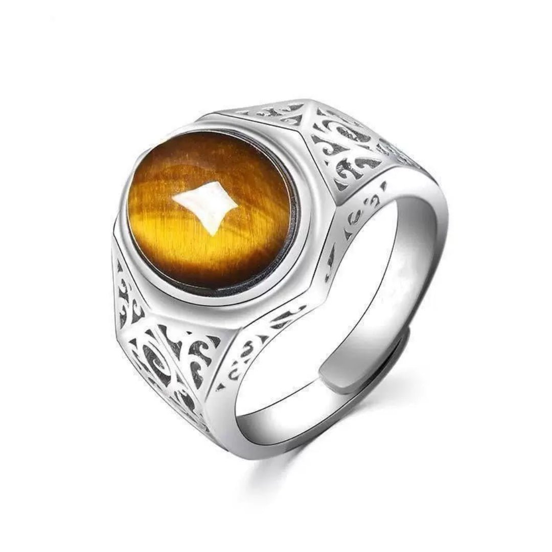 Bague Œil de Tigre Homme Acier Inoxydable Taille Ajustable - Biloria