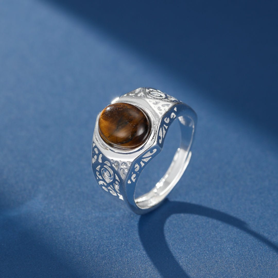 Bague Œil de Tigre Homme Acier Inoxydable Taille Ajustable - Biloria