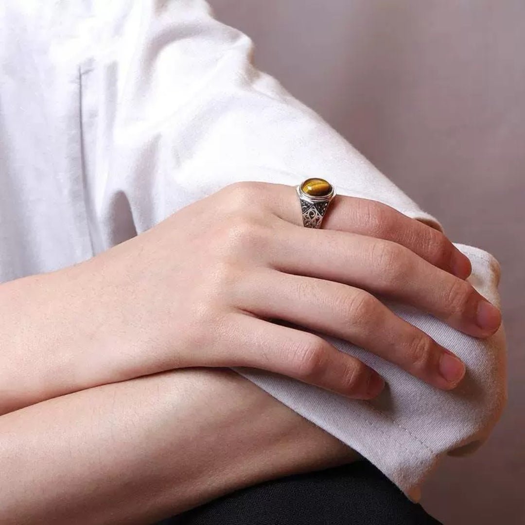 Bague Œil de Tigre Homme Acier Inoxydable Taille Ajustable - Biloria