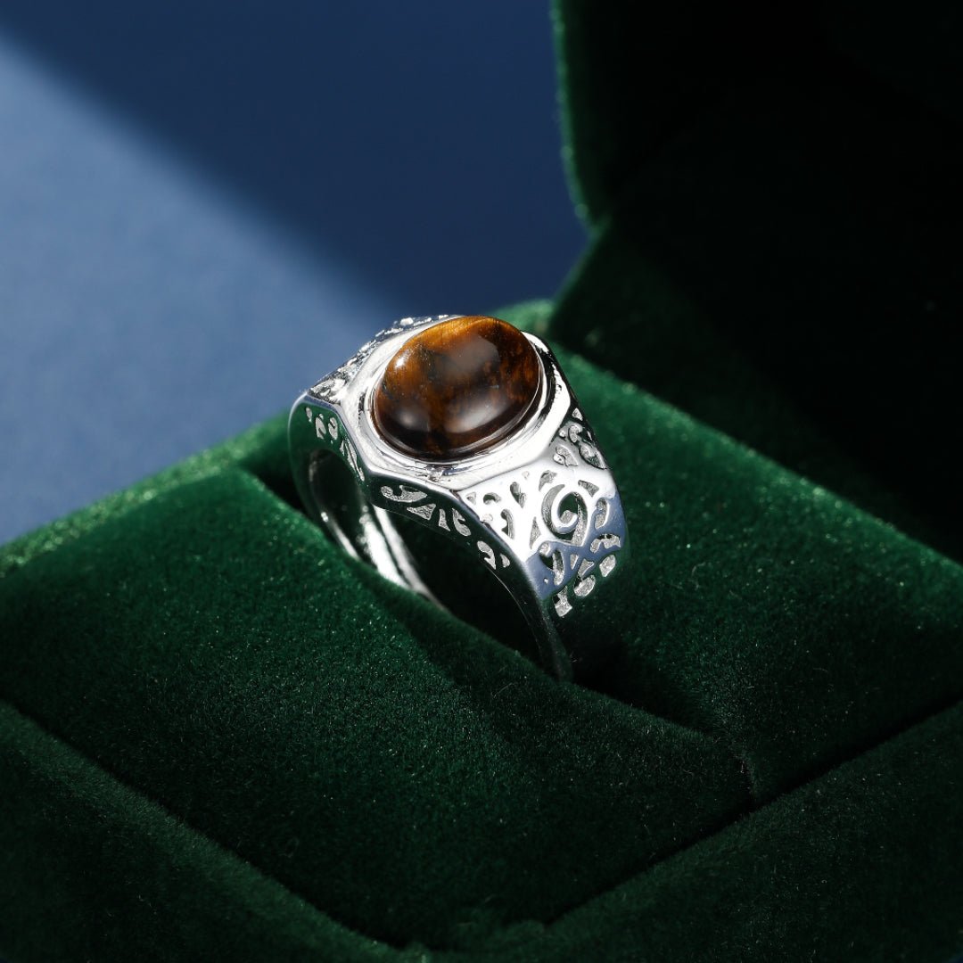 Bague Œil de Tigre Homme Acier Inoxydable Taille Ajustable - Biloria