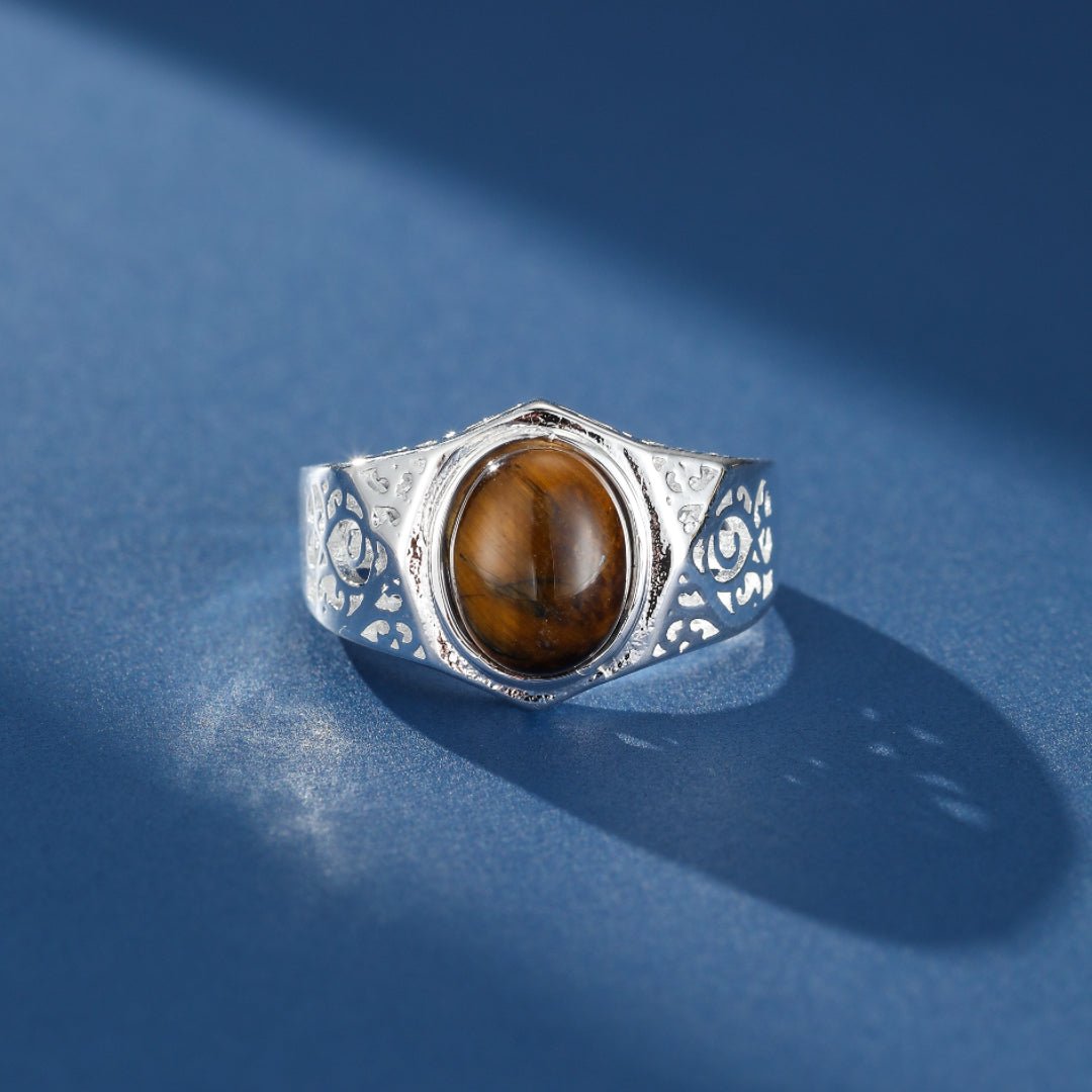 Bague Œil de Tigre Homme Acier Inoxydable Taille Ajustable - Biloria