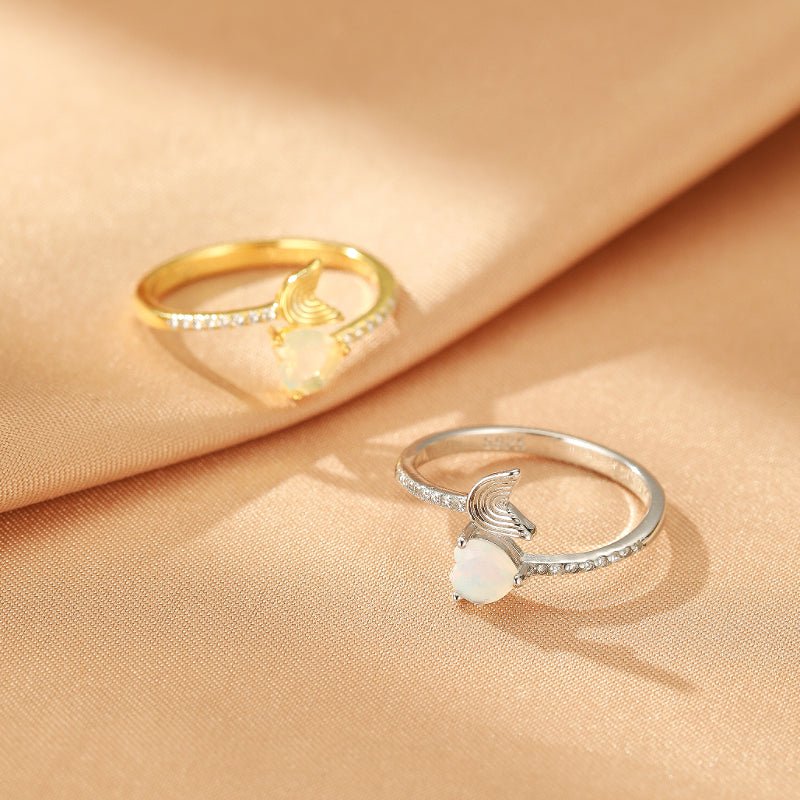 Bague Opale Cœur en Argent 925 – Bijou Ajustable Sirène - Biloria