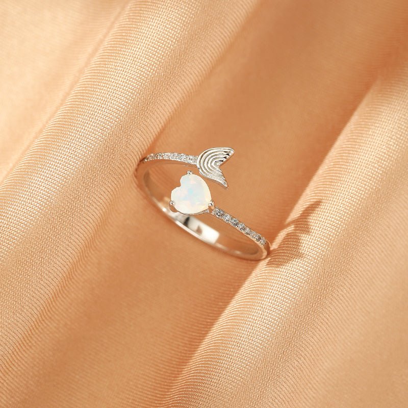 Bague Opale Cœur en Argent 925 – Bijou Ajustable Sirène - Biloria