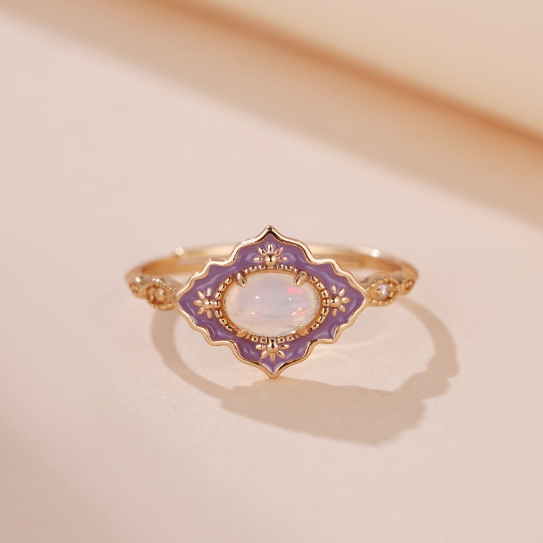 Bague Opale Violette Ajustable Argent Plaqué Or - Biloria