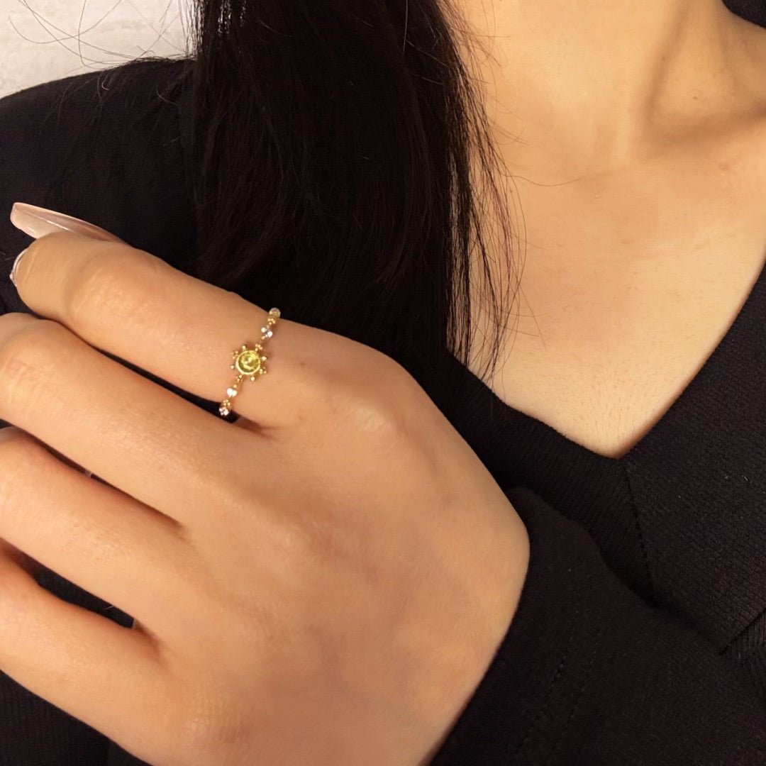 Bague Péridot 3x3mm Argent Plaqué Or Naturel Ajustable - Biloria