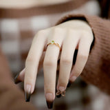 Bague Péridot 8mm Zircon Argent Plaqué Or – Prospérité - Biloria