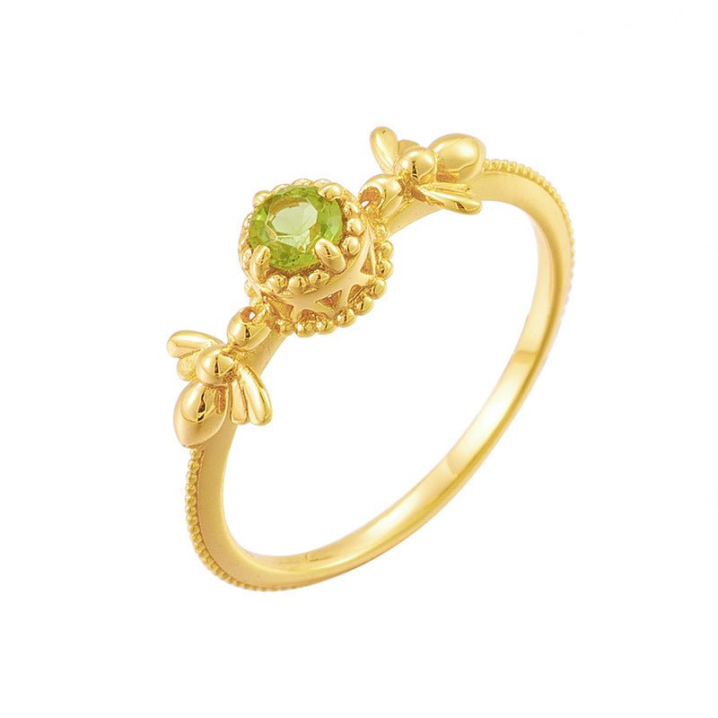 Bague Péridot Abeille Joyeuse Argent Plaqué Or – Feng Shui - Biloria