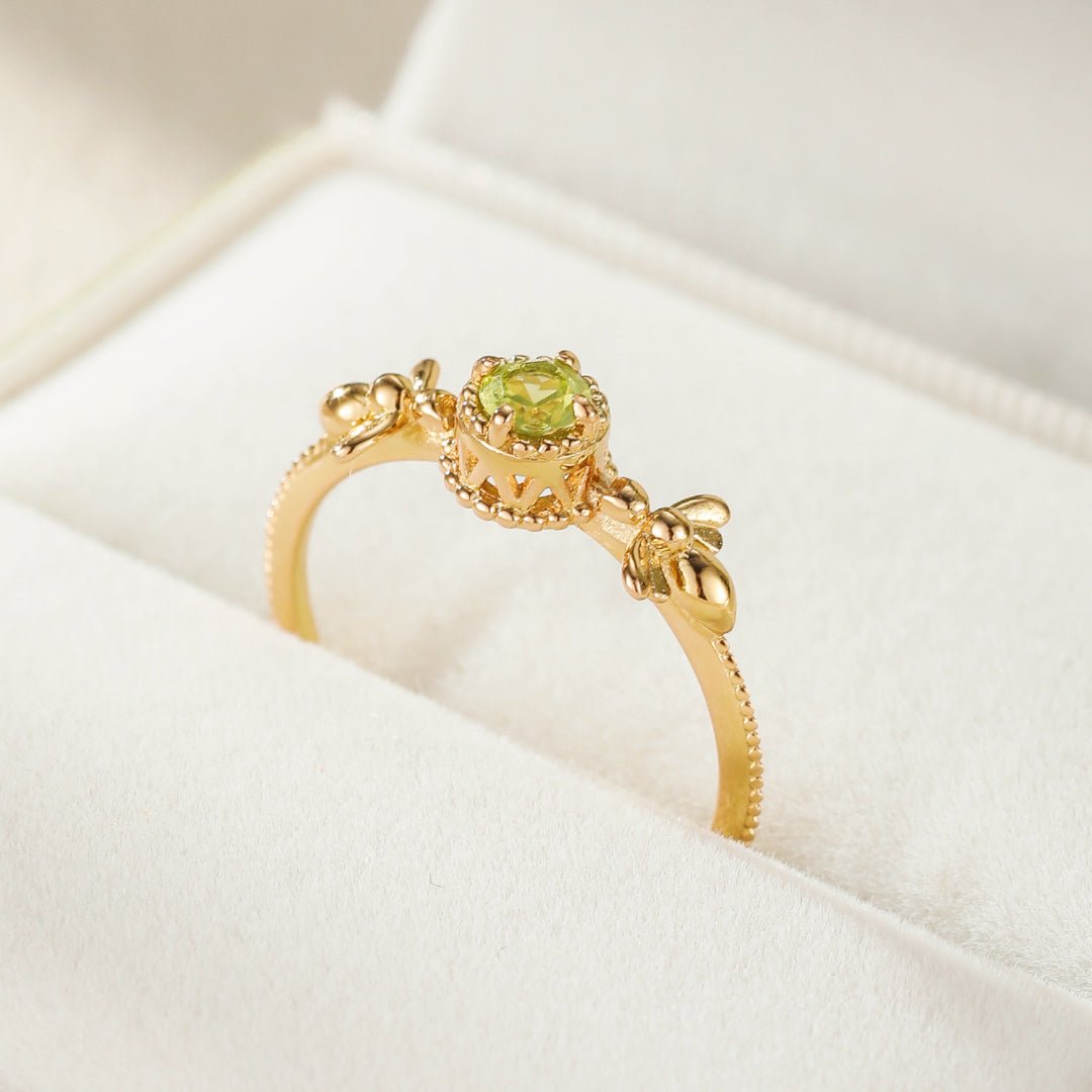 Bague Péridot Abeille Joyeuse Argent Plaqué Or – Feng Shui - Biloria