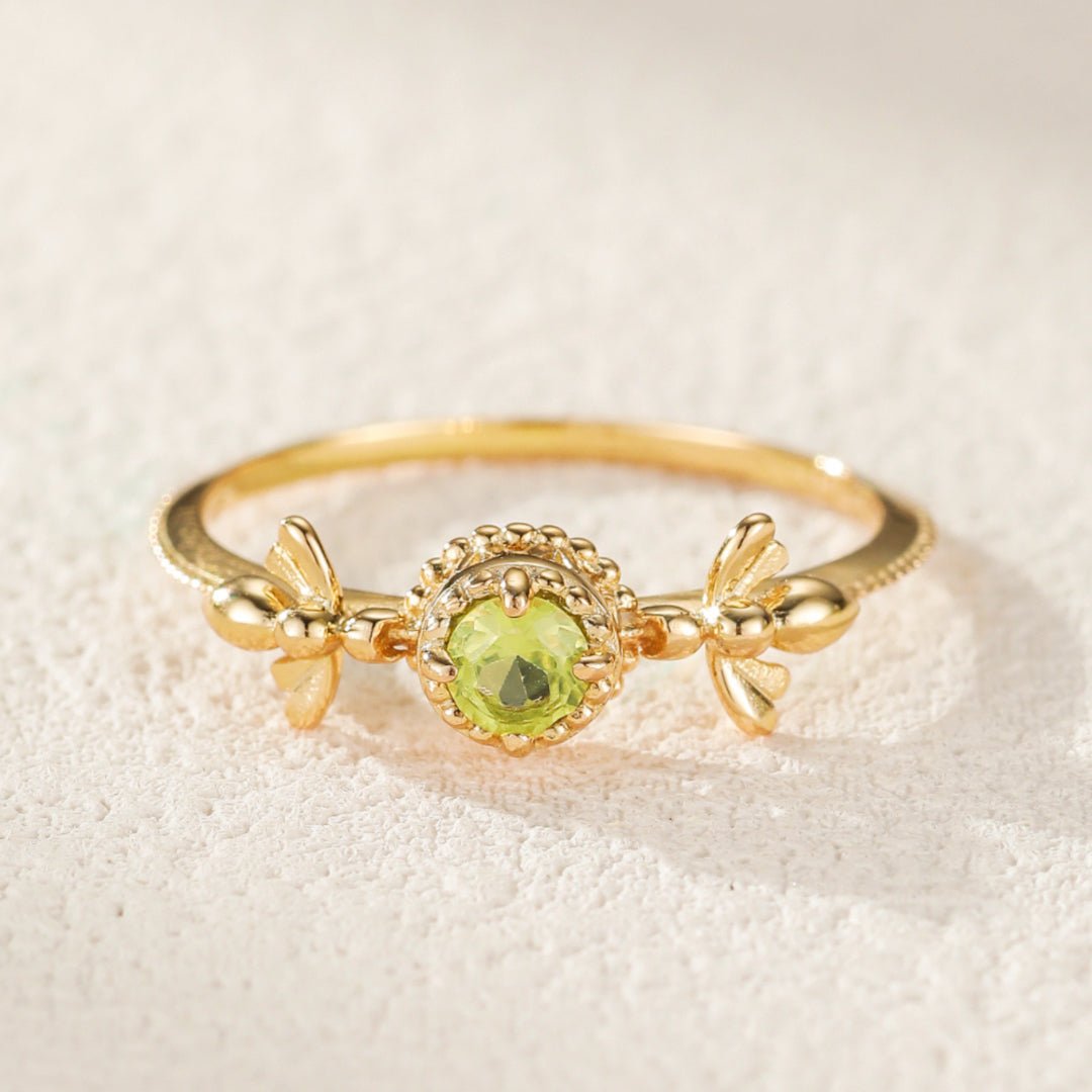 Bague Péridot Abeille Joyeuse Argent Plaqué Or – Feng Shui - Biloria