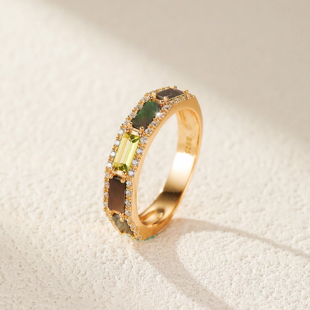Bague Péridot Arc en Ciel Argent Plaqué Or - Biloria