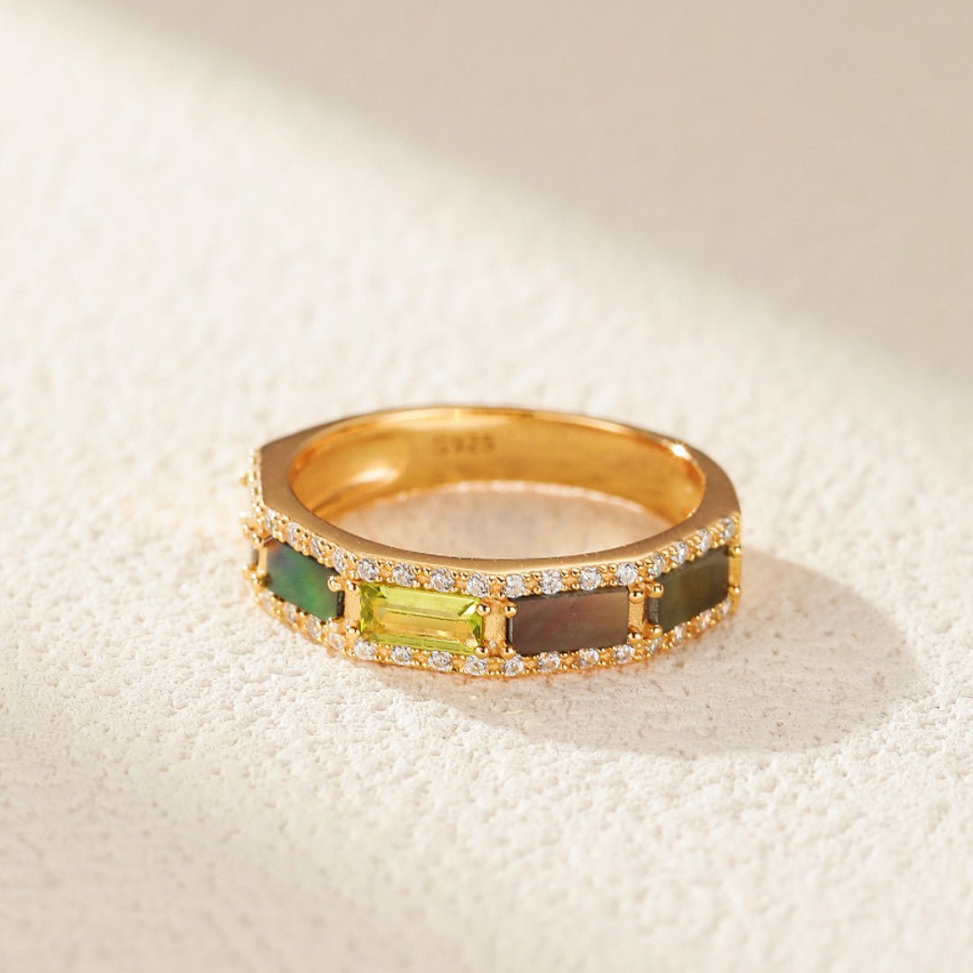 Bague Péridot Arc en Ciel Argent Plaqué Or - Biloria
