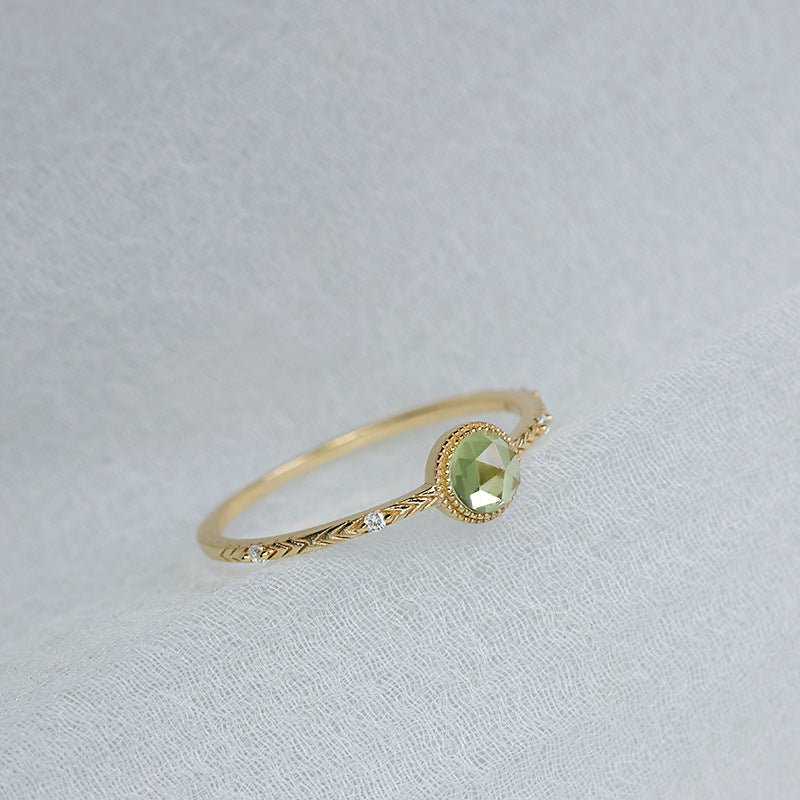 Bague Péridot Douceur Bijou Argent Plaqué Or pour Méditation - Biloria