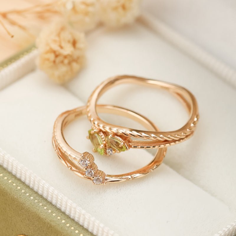 Bague Péridot en Argent Plaqué Or pour la Méditation - Biloria