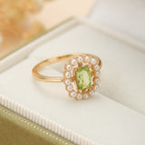 Bague Péridot et Perle en Argent Plaqué Or – Éclat et Harmonie - Biloria