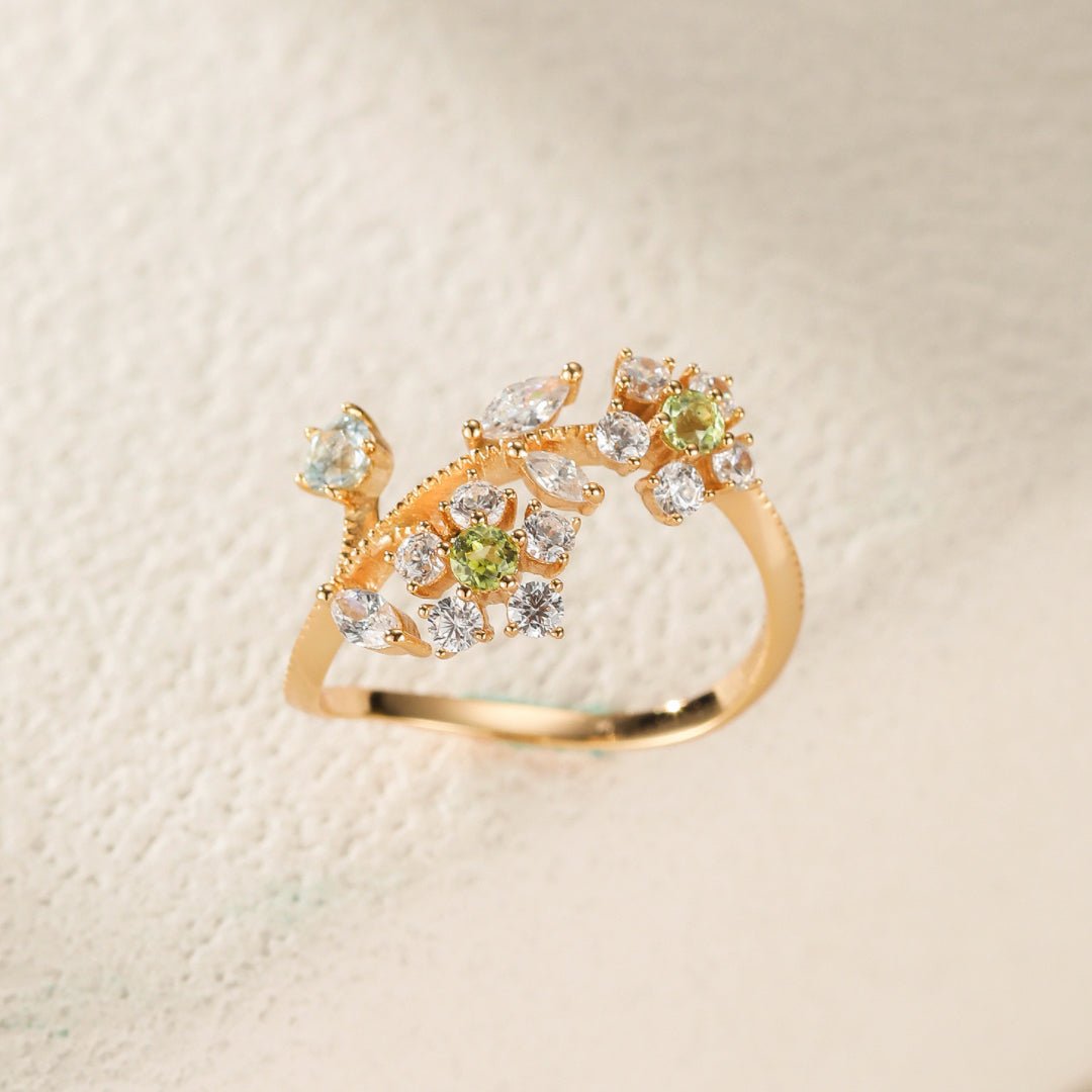 Bague Péridot Narcisses en Argent Plaqué Or - Biloria