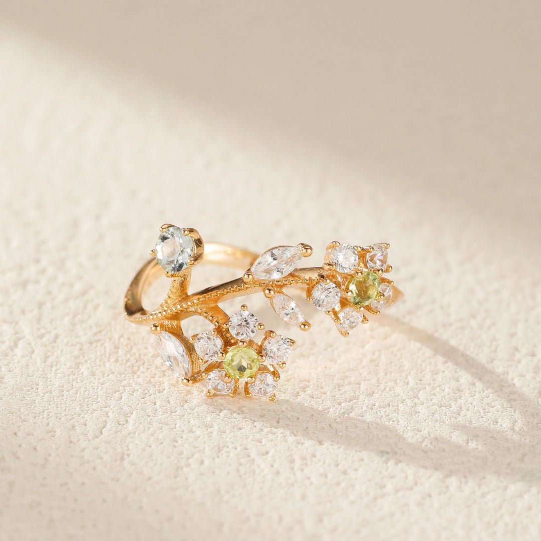 Bague Péridot Narcisses en Argent Plaqué Or - Biloria