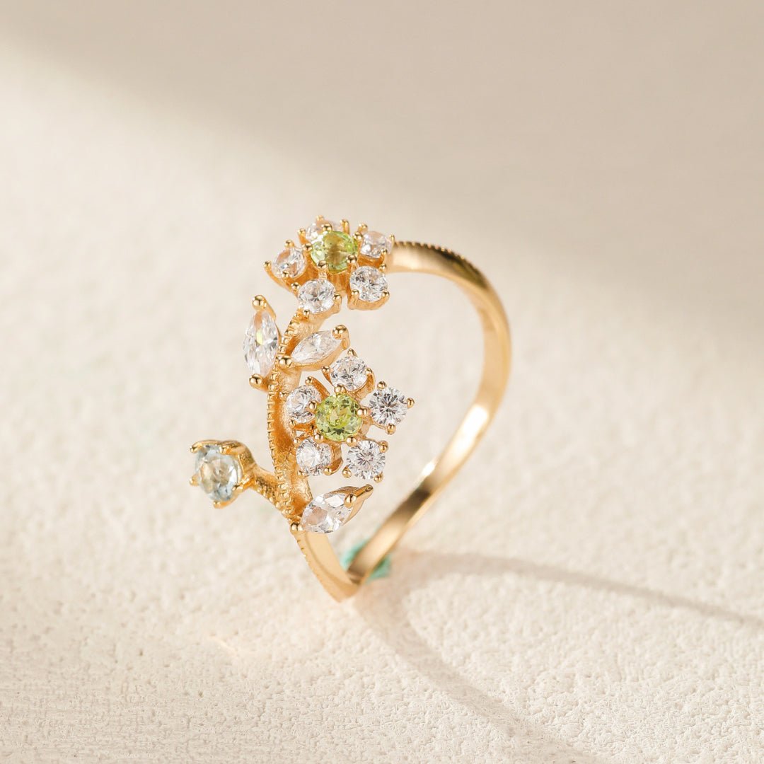 Bague Péridot Narcisses en Argent Plaqué Or - Biloria
