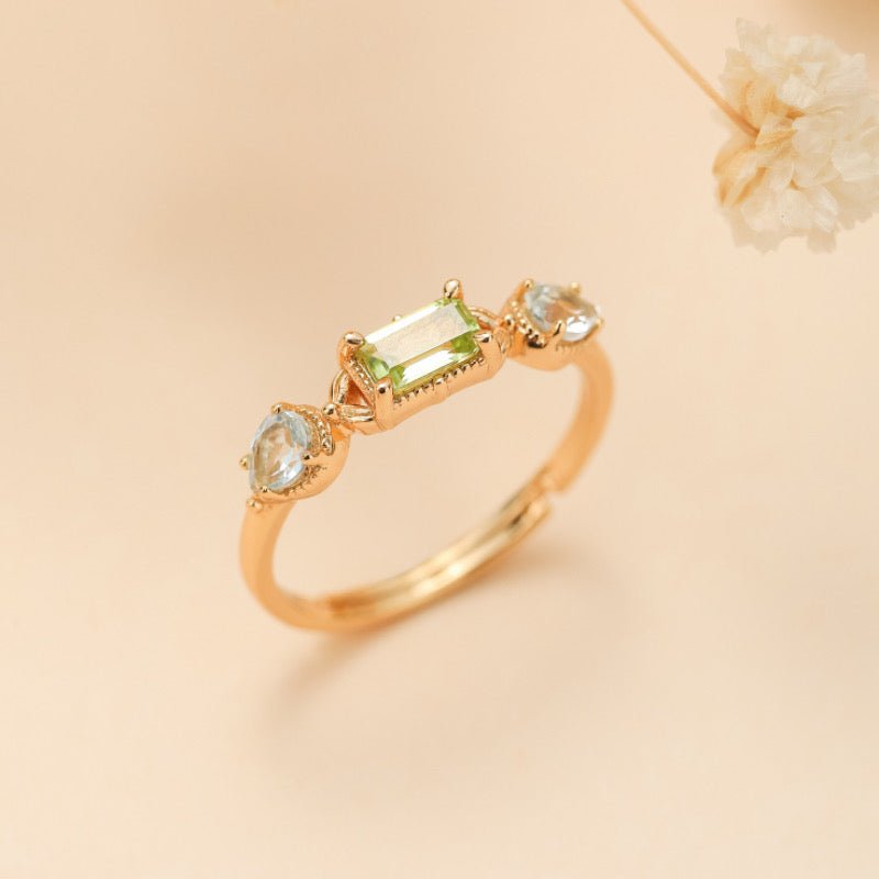 Bague Péridot Topaze Bleue – Argent Plaqué Or Ajustable - Biloria
