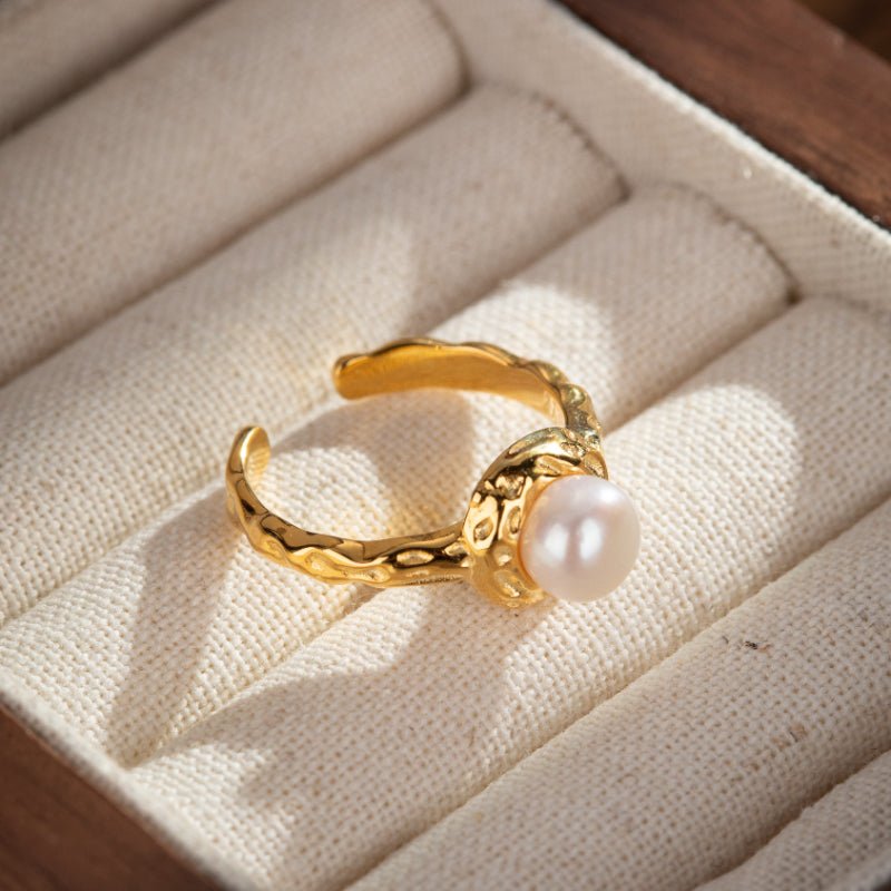 Bague Perle Eau Douce 7 mm - Argent Plaqué Or S925 Ajustable - Biloria