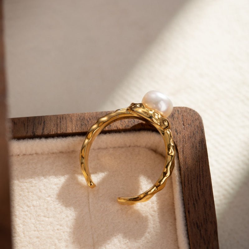 Bague Perle Eau Douce 7 mm - Argent Plaqué Or S925 Ajustable - Biloria