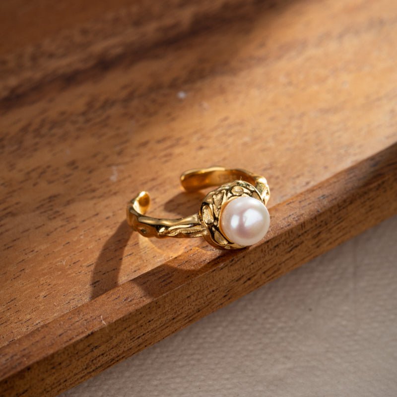 Bague Perle Eau Douce 7 mm - Argent Plaqué Or S925 Ajustable - Biloria