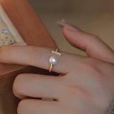 Bague Perle et Zircon Argent Plaqué Or Symbole Sagesse - Biloria