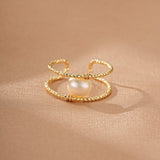 Bague Perle Naturelle Torsadée Ajustable, Bijou Artisanal Fil Cuivre - Biloria