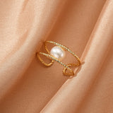 Bague Perle Naturelle Torsadée Ajustable, Bijou Artisanal Fil Cuivre - Biloria