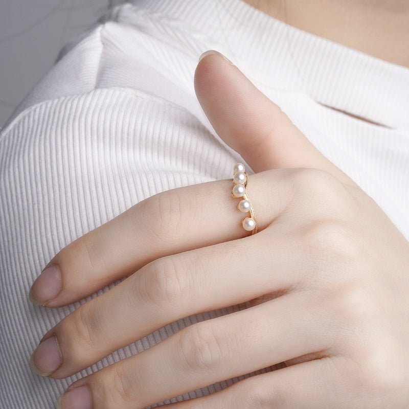Bague Perle Rosée Matinale Argent Plaqué Or Tendance Bureau - Biloria