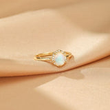 Bague Pierre de Lune ajustable argent plaqué or 10K - Biloria