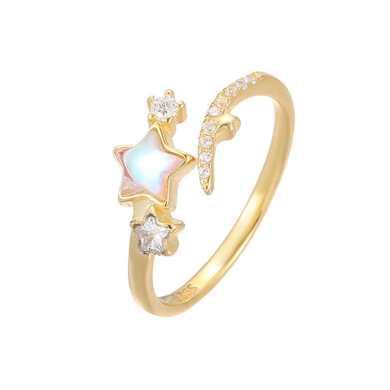 Bague Pierre de Lune Ajustable – Argent Plaqué Or - Biloria