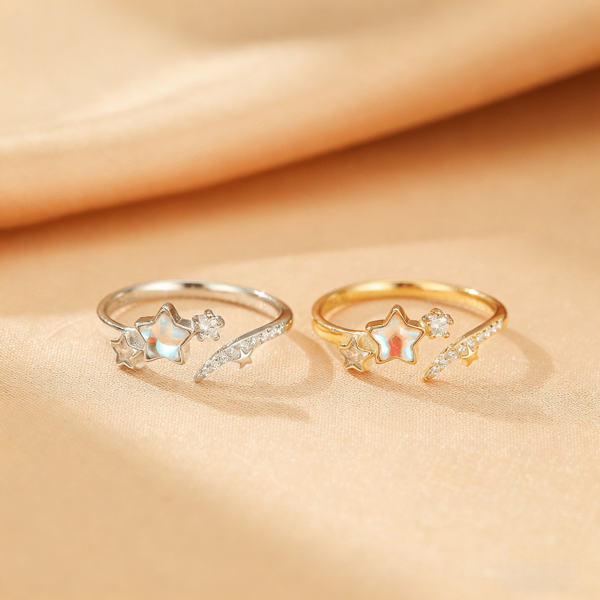 Bague Pierre de Lune Ajustable – Argent Plaqué Or - Biloria