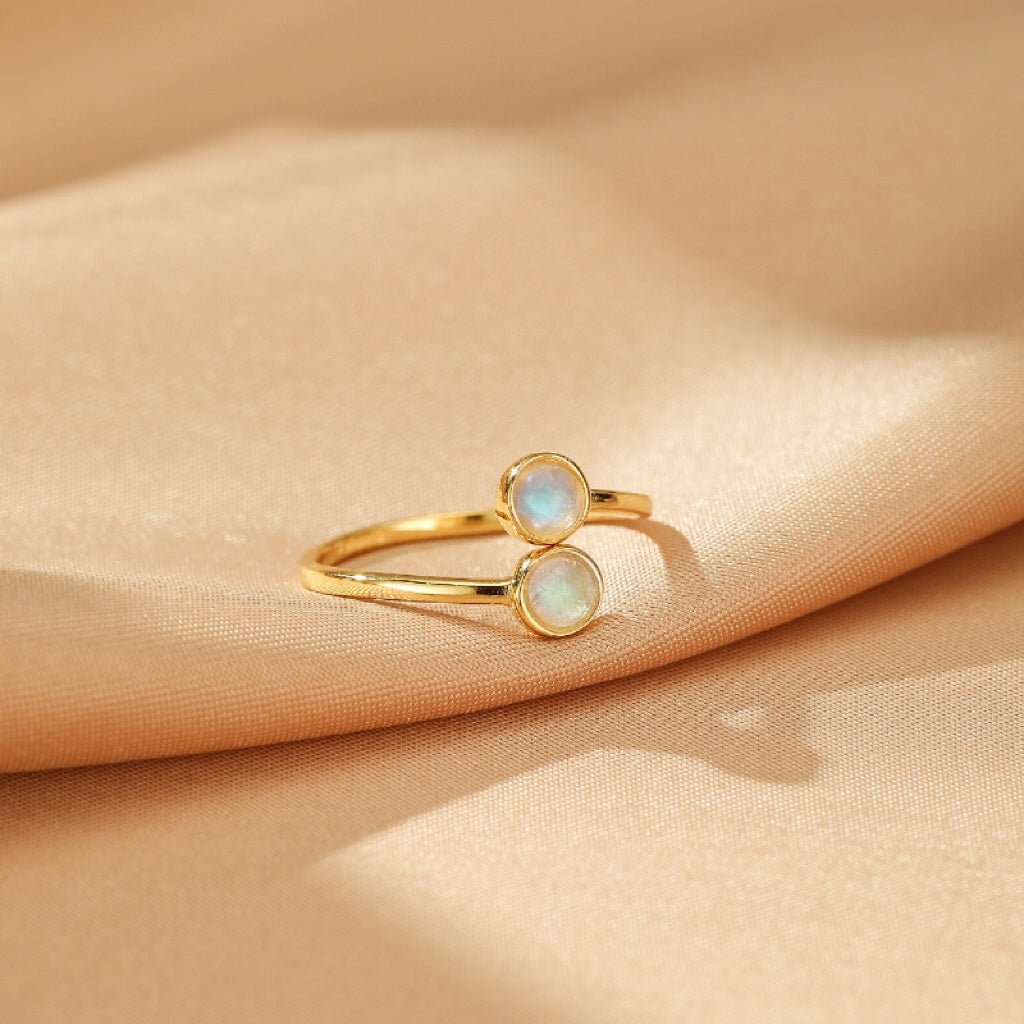Bague Pierre de Lune Ajustable – Argent Plaqué Or pour Femme - Biloria
