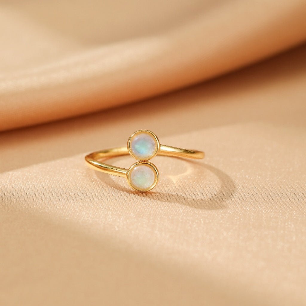 Bague Pierre de Lune Ajustable – Argent Plaqué Or pour Femme - Biloria