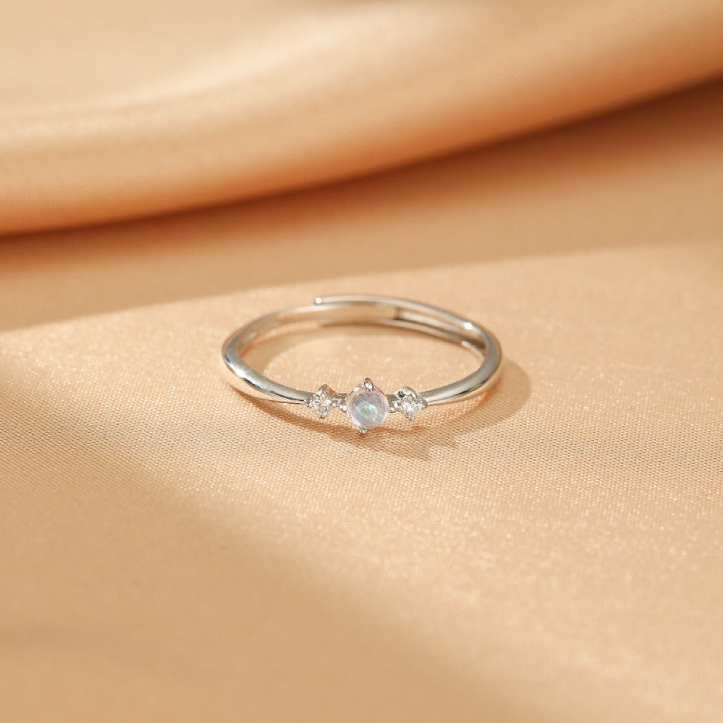 Bague Pierre de Lune ajustable Argent S925 zircons - Biloria