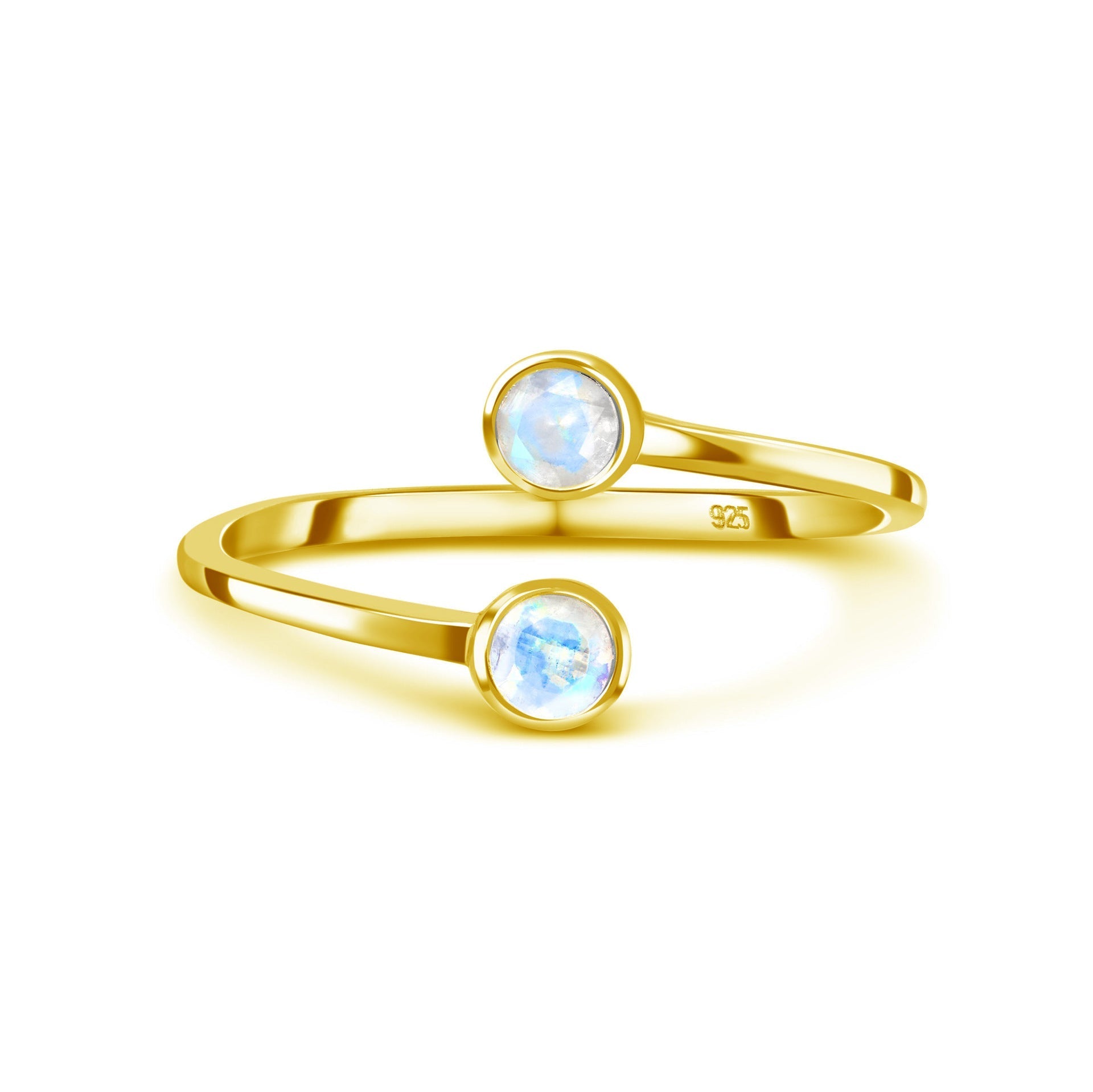 Bague Pierre de Lune Ajustable – Bijou Féminin Argent Plaqué Or - Biloria