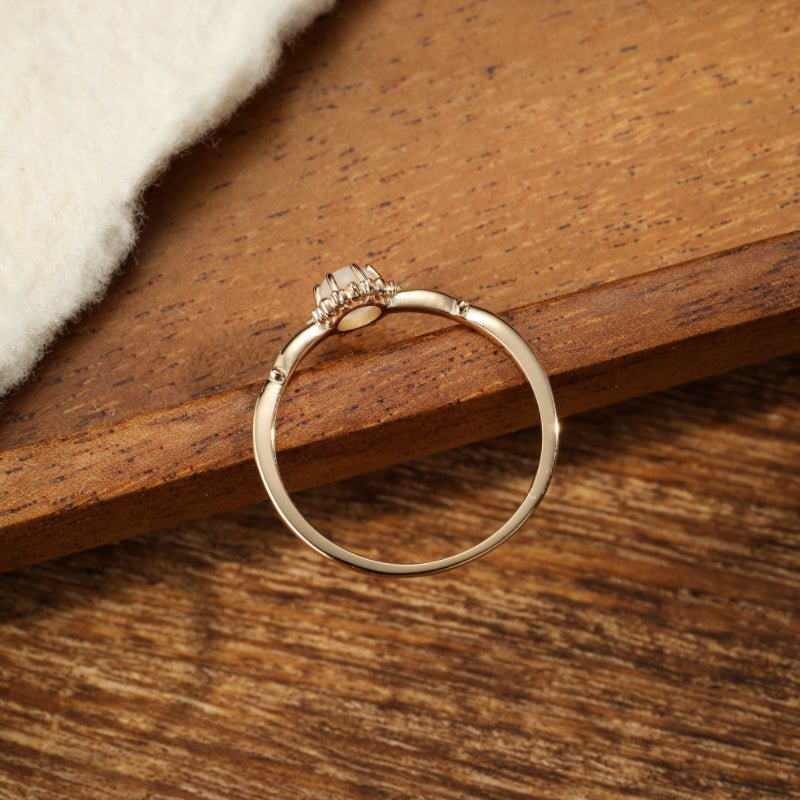 Bague Pierre de Lune Argent Plaqué Or avec Zircon - Biloria