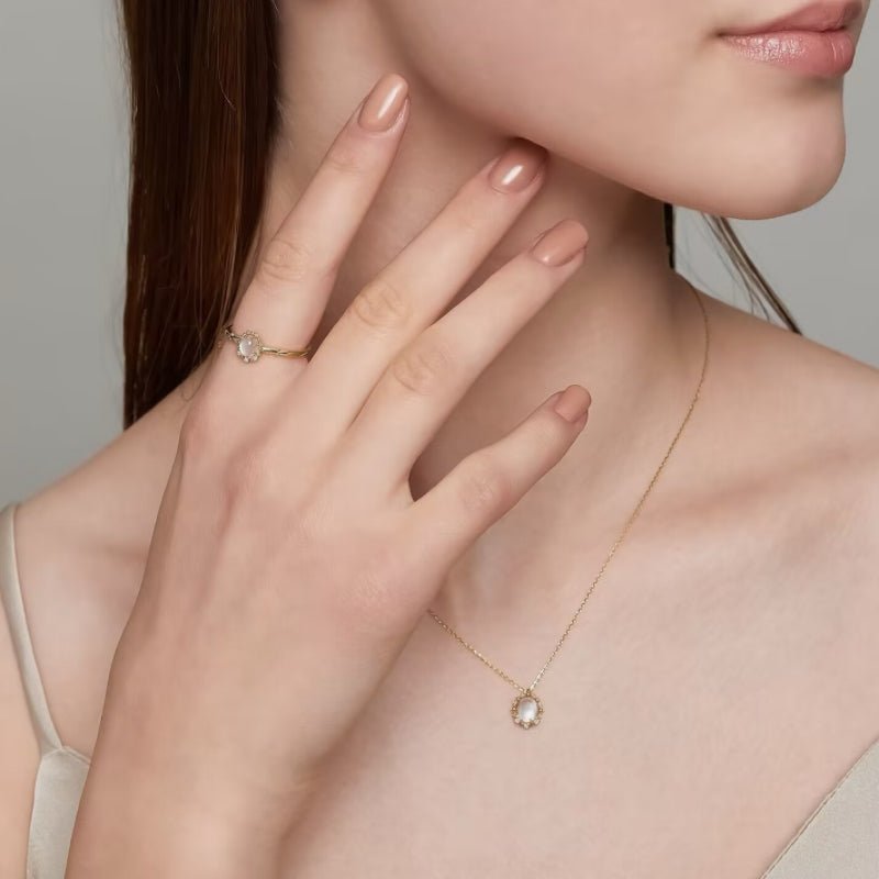 Bague Pierre de Lune Argent Plaqué Or avec Zircon - Biloria