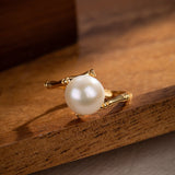 Bague Pierre de Lune Bambou Argent Plaqué Or Ajustable - Biloria