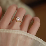 Bague Pierre de Lune Bambou Argent Plaqué Or Ajustable - Biloria
