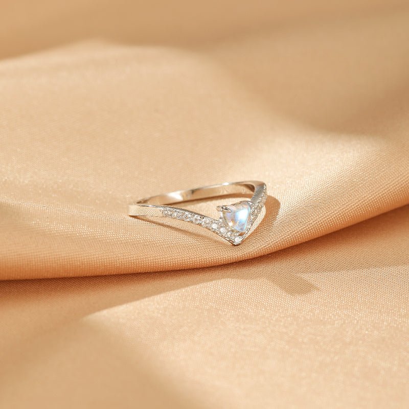 Bague Pierre de Lune Cœur Céleste Argent S925 Faite Main - Biloria