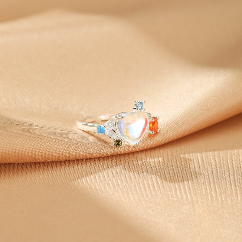 Bague Pierre de Lune Cœur Céleste - Bijou Ajustable Argent S925 - Biloria