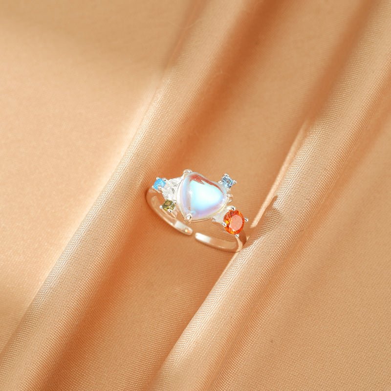 Bague Pierre de Lune Cœur Céleste - Bijou Ajustable Argent S925 - Biloria