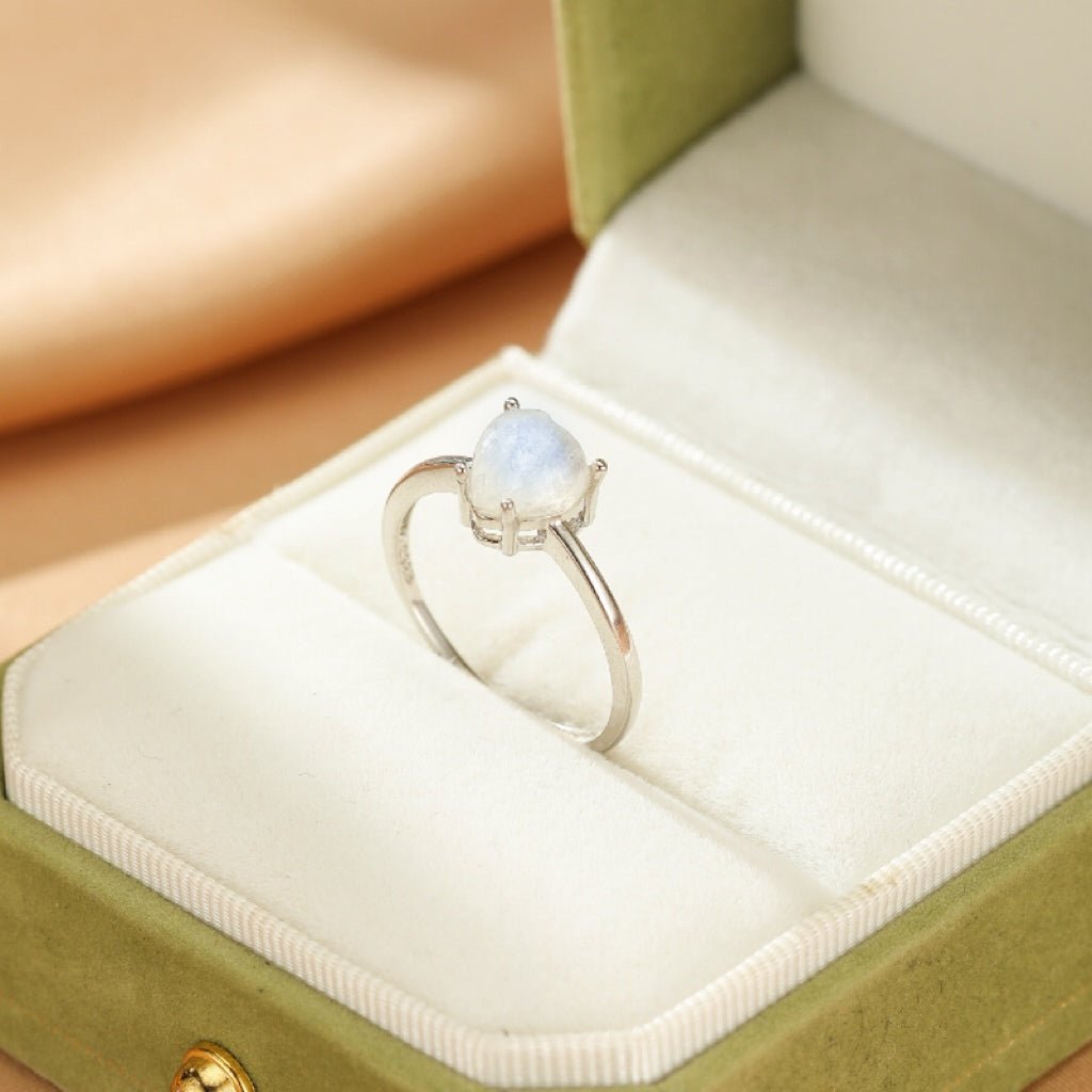 Bague Pierre de Lune Cœur Lunaire en Argent S925 Ajustable - Biloria