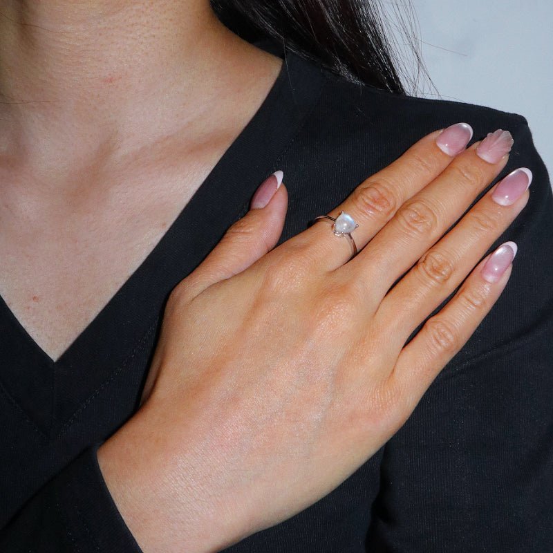 Bague Pierre de Lune Cœur Lunaire en Argent S925 Ajustable - Biloria