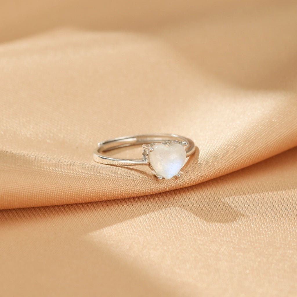Bague Pierre de Lune Cœur Lunaire en Argent S925 – Bijou Ajustable - Biloria