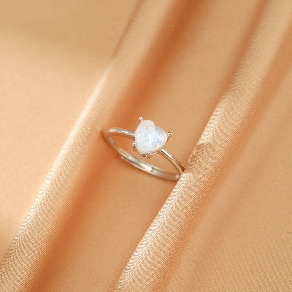 Bague Pierre de Lune Cœur Lunaire en Argent S925 – Bijou Ajustable - Biloria