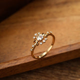 Bague Pierre de Lune Étoile Lune Argent Plaqué Or Ajustable - Biloria