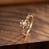 Bague Pierre de Lune Étoile Lune Argent Plaqué Or Ajustable - Biloria